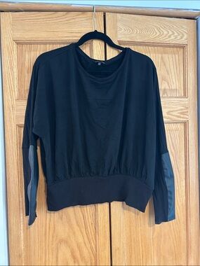 Violets & Roses Black Women's Long-Sleeve blouse- faux leather sleeve detail!